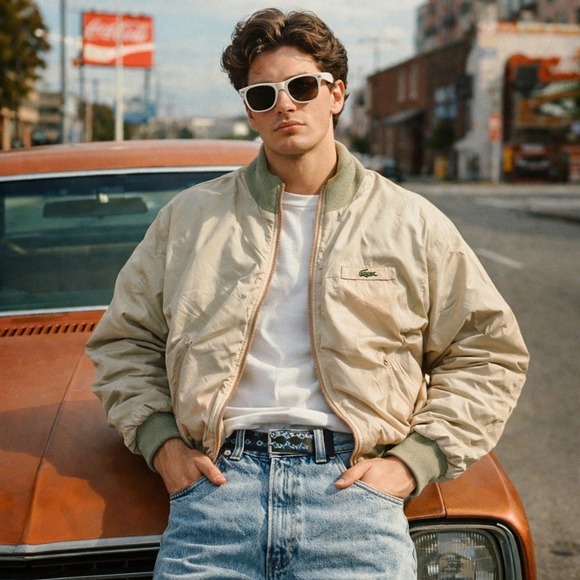 Lacoste Other - Lacoste (Vtg.) Mens Bomber Jacket, Full Zip, Beige, reversible